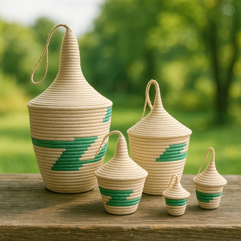 Handwoven Rwandan Tutsi Peace Basket set also known as Agaseke
